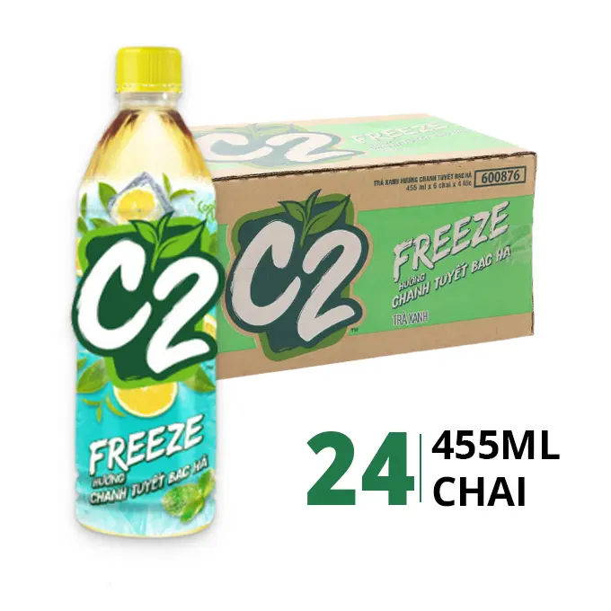 Thùng 24 chai trà xanh hương chanh tuyết bạc hà C2 Freeze 455ml