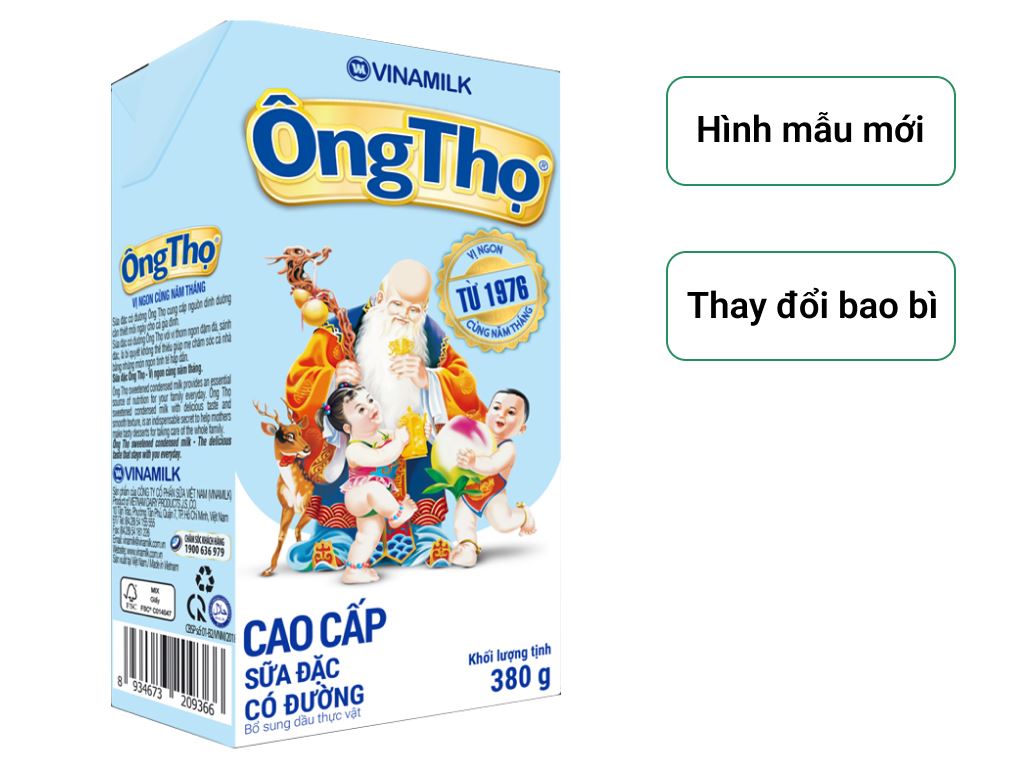 Sữa đặc có đường Ông Thọ Trắng nhãn xanh hộp 380g