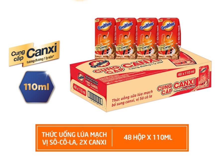 Thùng 48 hộp sữa lúa mạch vị socola Ovaltine bổ sung canxi 110ml